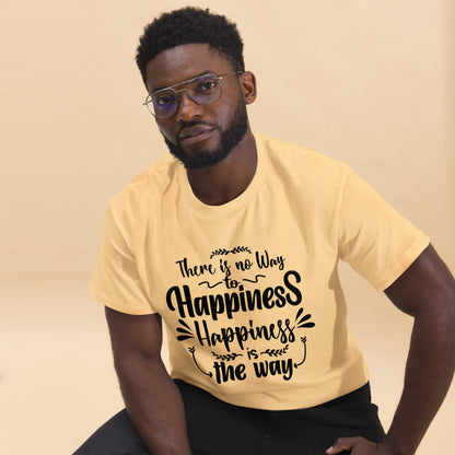 Unisex graphic t-shirt with inspirational quote – Happiness Way Tee by Hipyfi Clothes & Design. yellow-haze-front-2
