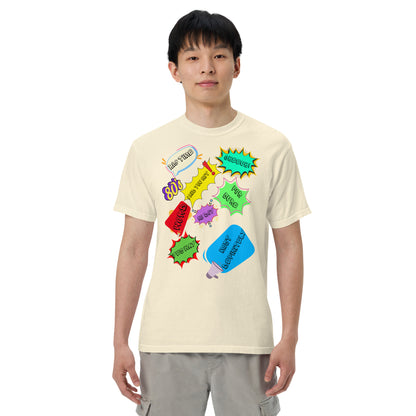 Hipyfi Retro 80s Pop Art Unisex Heavyweight T-Shirt - Vintage Graphic Design, 100% Cotton, Garment-Dyed, Comfortable Fit. ivory-front