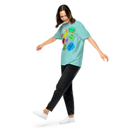 Hipyfi Retro 80s Pop Art Unisex Heavyweight T-Shirt - Vintage Graphic Design, 100% Cotton, Garment-Dyed, Comfortable Fit. lagoon-blue-front-2