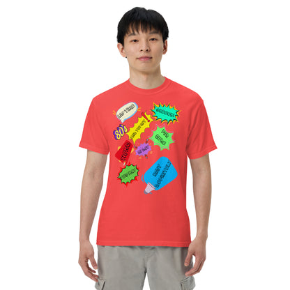 Hipyfi Retro 80s Pop Art Unisex Heavyweight T-Shirt - Vintage Graphic Design, 100% Cotton, Garment-Dyed, Comfortable Fit. paprika-front