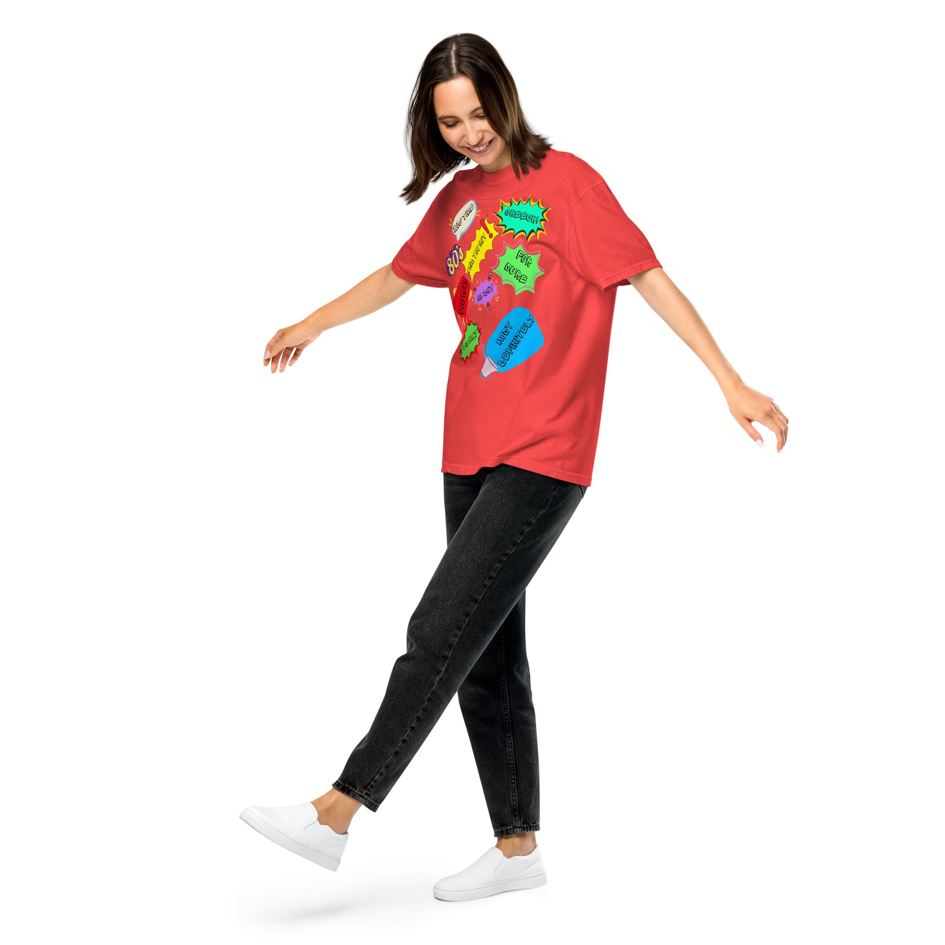 Hipyfi Retro 80s Pop Art Unisex Heavyweight T-Shirt - Vintage Graphic Design, 100% Cotton, Garment-Dyed, Comfortable Fit. paprika-front-2
