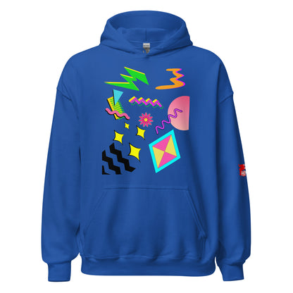 Unisex Neon Retro Pop Hoodie with 80s Memphis Graphic Design by Hipyfi. royal-front-2