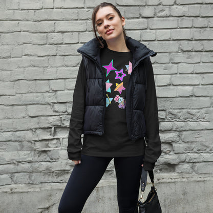 Unisex 80s graphic long sleeve t-shirt with Memphis design – retro pop art style by Hipyfi Clothes & Design. black-heather-front-3