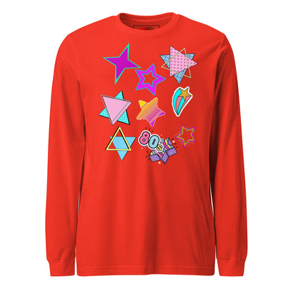 Unisex 80s graphic long sleeve t-shirt with Memphis design – retro pop art style by Hipyfi Clothes & Design. poppy-front-5