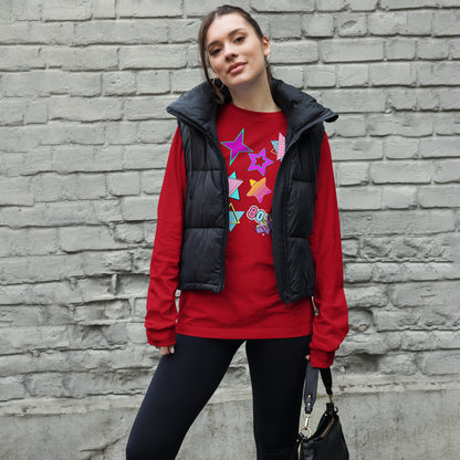 Unisex 80s graphic long sleeve t-shirt with Memphis design – retro pop art style by Hipyfi Clothes & Design. red-front-3