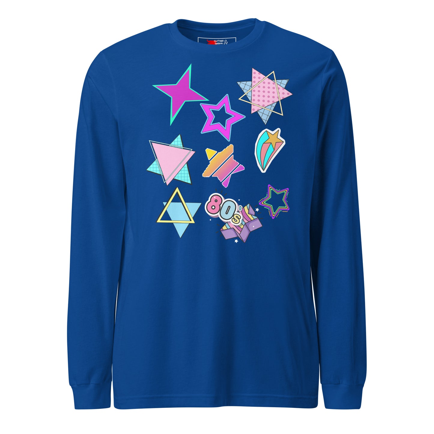 Unisex 80s graphic long sleeve t-shirt with Memphis design – retro pop art style by Hipyfi Clothes & Design. true-royal-front-5