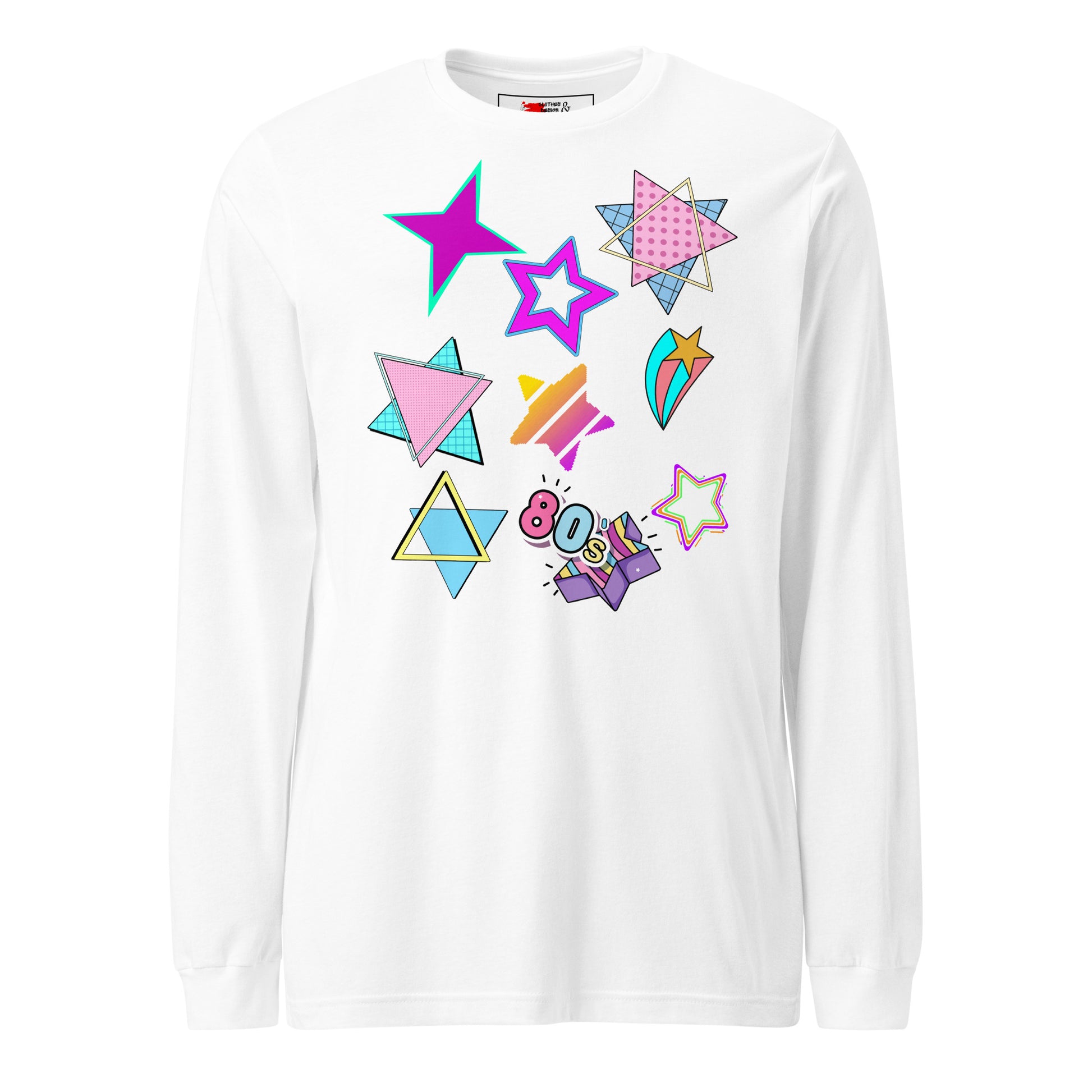 Unisex 80s graphic long sleeve t-shirt with Memphis design – retro pop art style by Hipyfi Clothes & Design. white-front-5