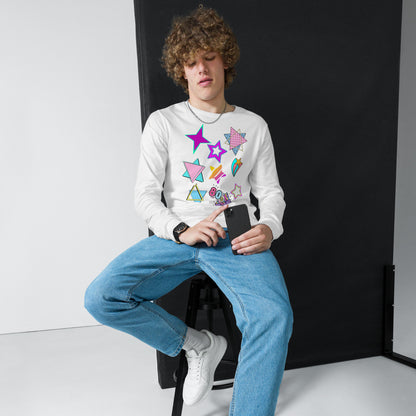 Unisex 80s graphic long sleeve t-shirt with Memphis design – retro pop art style by Hipyfi Clothes & Design. white-front