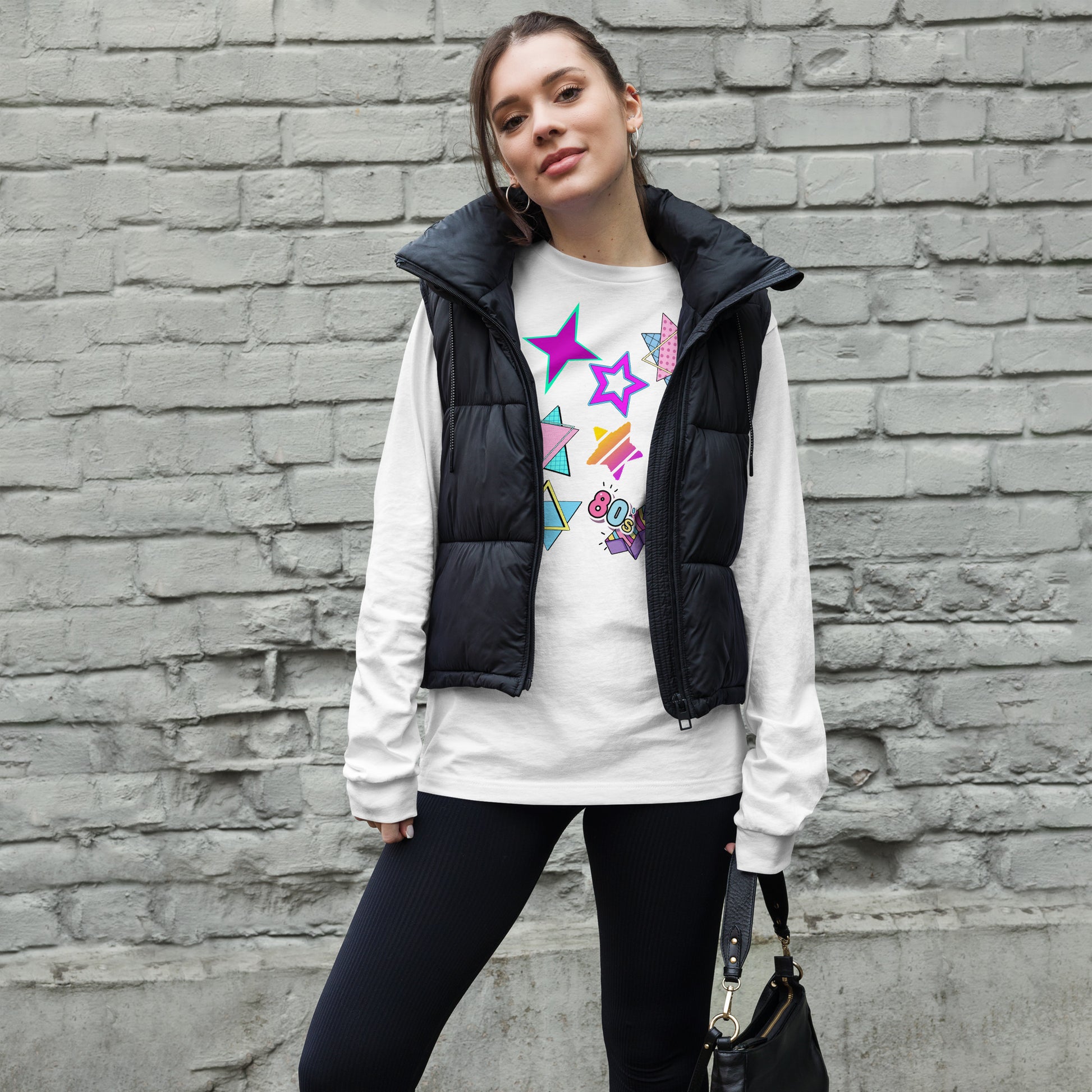 Unisex 80s graphic long sleeve t-shirt with Memphis design – retro pop art style by Hipyfi Clothes & Design. white-front-3
