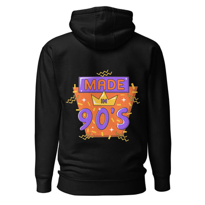 Back to 90s retro unisex graphic hoodie with colorful vintage design – Hipyfi Clothes & Design. black-back-2