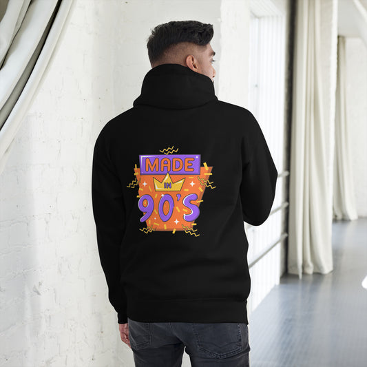 Back to 90s retro unisex graphic hoodie with colorful vintage design – Hipyfi Clothes & Design. black-back