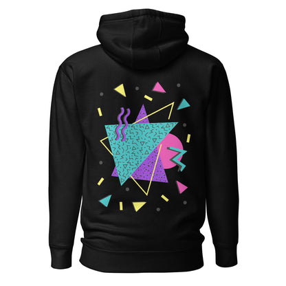 Retro Pop Memphis Hoodie with colorful geometric abstract design – unisex streetwear by Hipyfi Clothes & Design. black-back-2