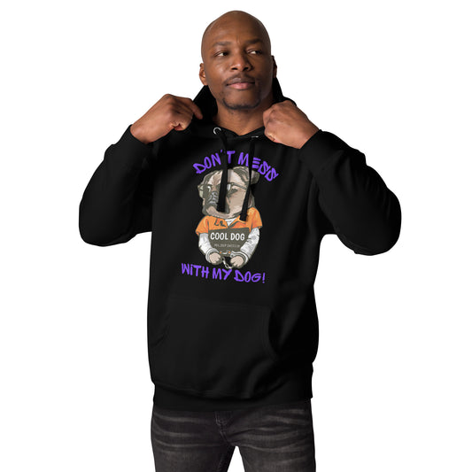 Funny pug mugshot graphic on unisex streetwear hoodie – Cool Dog design by Hipyfi Clothes & Design. black-front