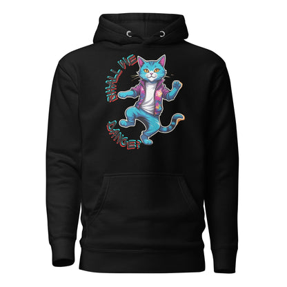 Hipyfi Unisex Premium Hoodie with Vibrant Dance Cat Graphic - Streetwear Style, Soft Cotton Blend, Front Pouch Pocket and Cozy Hood. black-front-2
