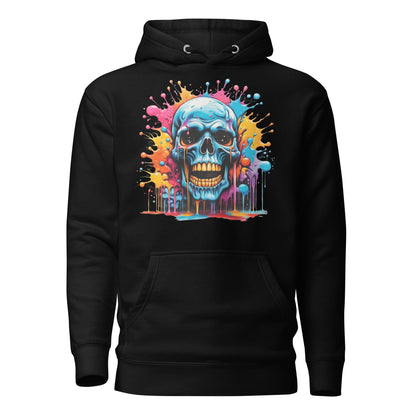 Blue Skull Splash Unisex Streetwear Hoodie by Hipyfi – Digital Art and Graffiti Style. black-front-2