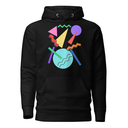 Retro Pop Memphis Hoodie with colorful geometric abstract design – unisex streetwear by Hipyfi Clothes & Design. black-front-2