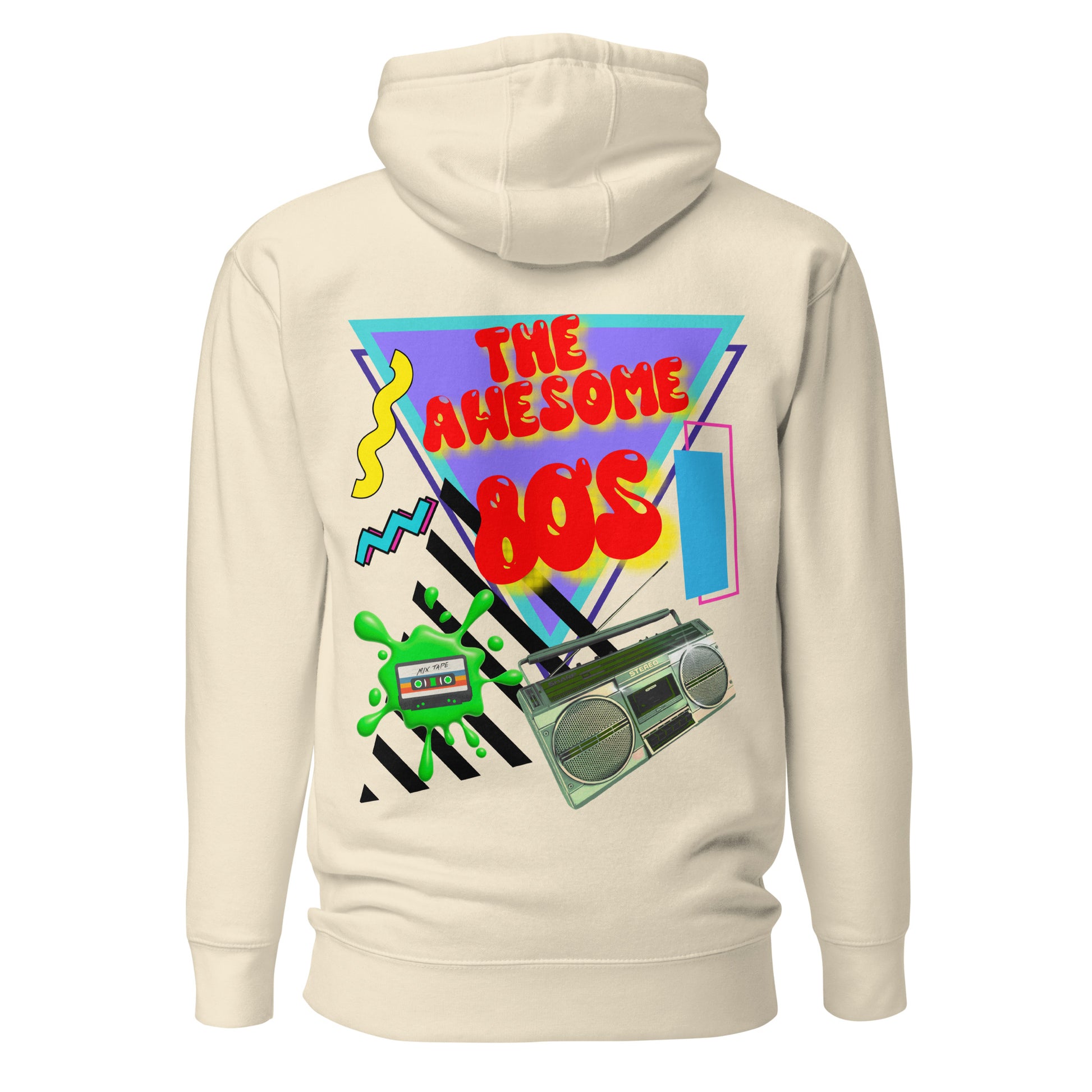 Hipyfi Premium 80s Neon Graphic Hoodie – Unisex Retro Pop Culture Design, Vibrant 80s-inspired geometric graphics. bone-back-2