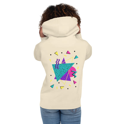 Retro Pop Memphis Hoodie with colorful geometric abstract design – unisex streetwear by Hipyfi Clothes & Design. bone-back