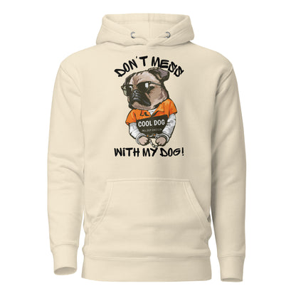 Funny pug mugshot graphic on unisex streetwear hoodie – Cool Dog design by Hipyfi Clothes & Design. bone-front-2
