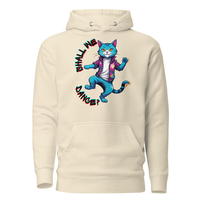 Hipyfi Unisex Premium Hoodie with Vibrant Dance Cat Graphic - Streetwear Style, Soft Cotton Blend, Front Pouch Pocket and Cozy Hood. bone-front-2