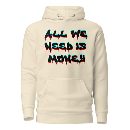 Unisex graffiti hoodie with 3D dripping text – ALL WE NEED IS MONEY design by Hipyfi Clothes & Design. bone-front-2
