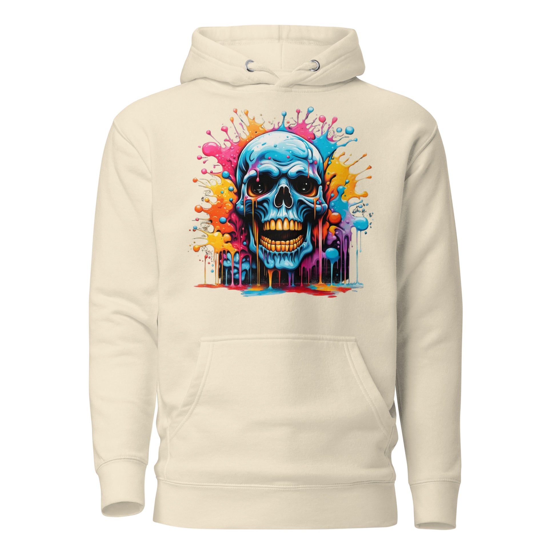 Blue Skull Splash Unisex Streetwear Hoodie by Hipyfi – Digital Art and Graffiti Style. bone-front-2