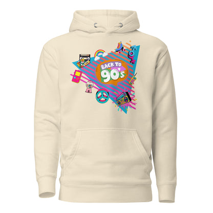 Back to 90s retro unisex graphic hoodie with colorful vintage design – Hipyfi Clothes & Design. bone-front-2