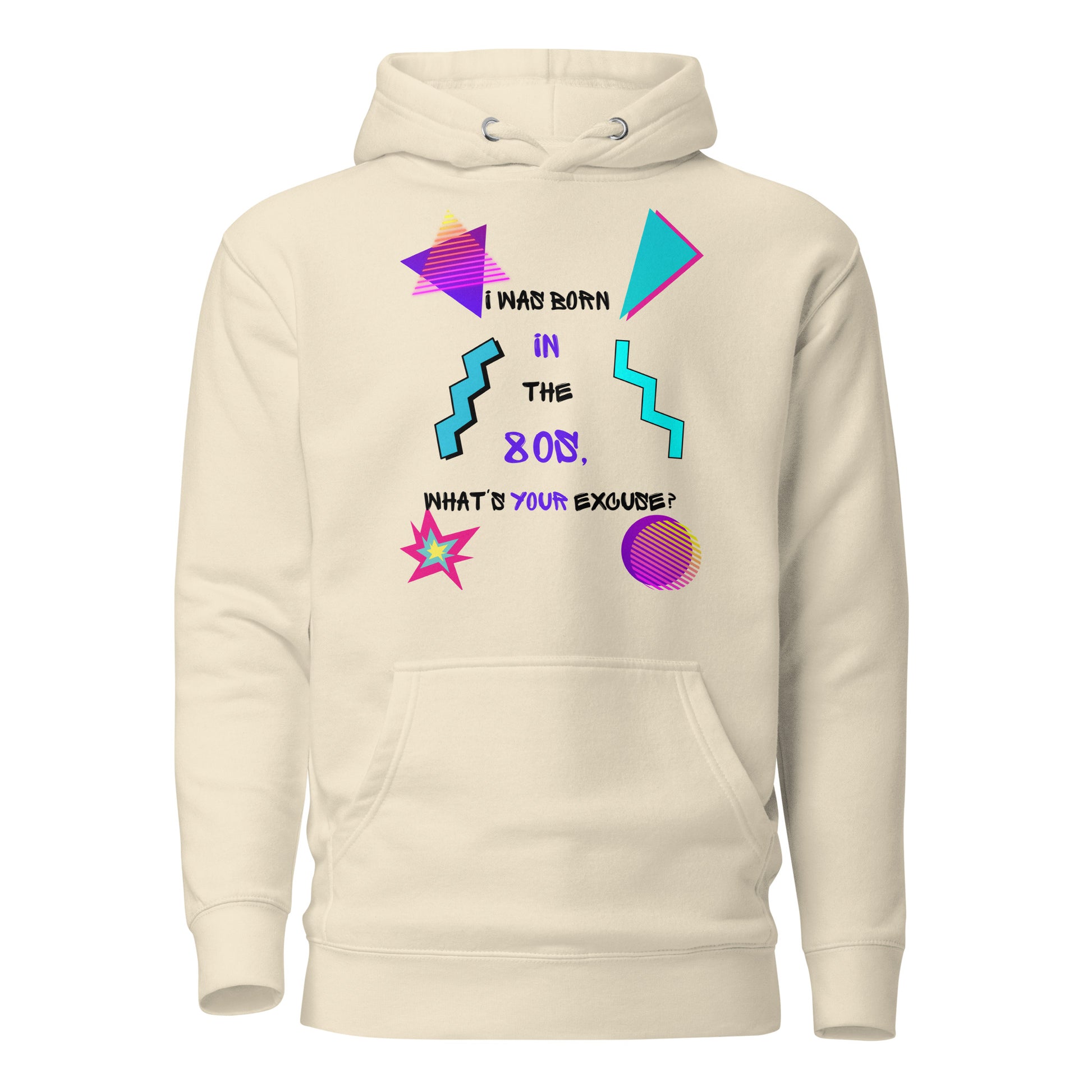 Unisex retro hoodie with bold 80s and 90s neon graphic design – Hipyfi streetwear. bone-front-2