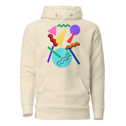 Retro Pop Memphis Hoodie with colorful geometric abstract design – unisex streetwear by Hipyfi Clothes & Design. bone-front-2