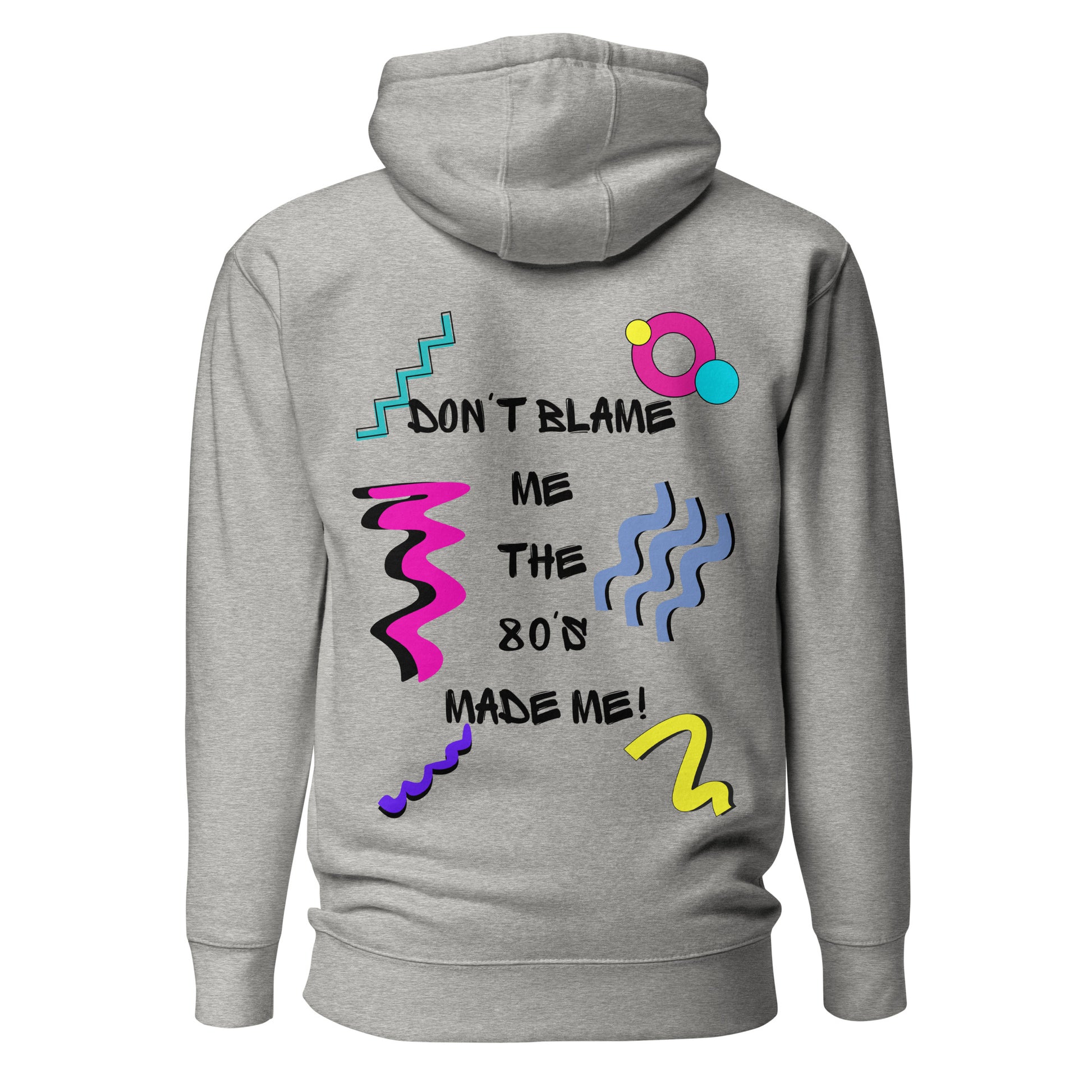 Unisex 80s graphic hoodie with retro slogan – Made in the 80s Vibes by Hipyfi Clothes & Design. carbon-grey-back-2