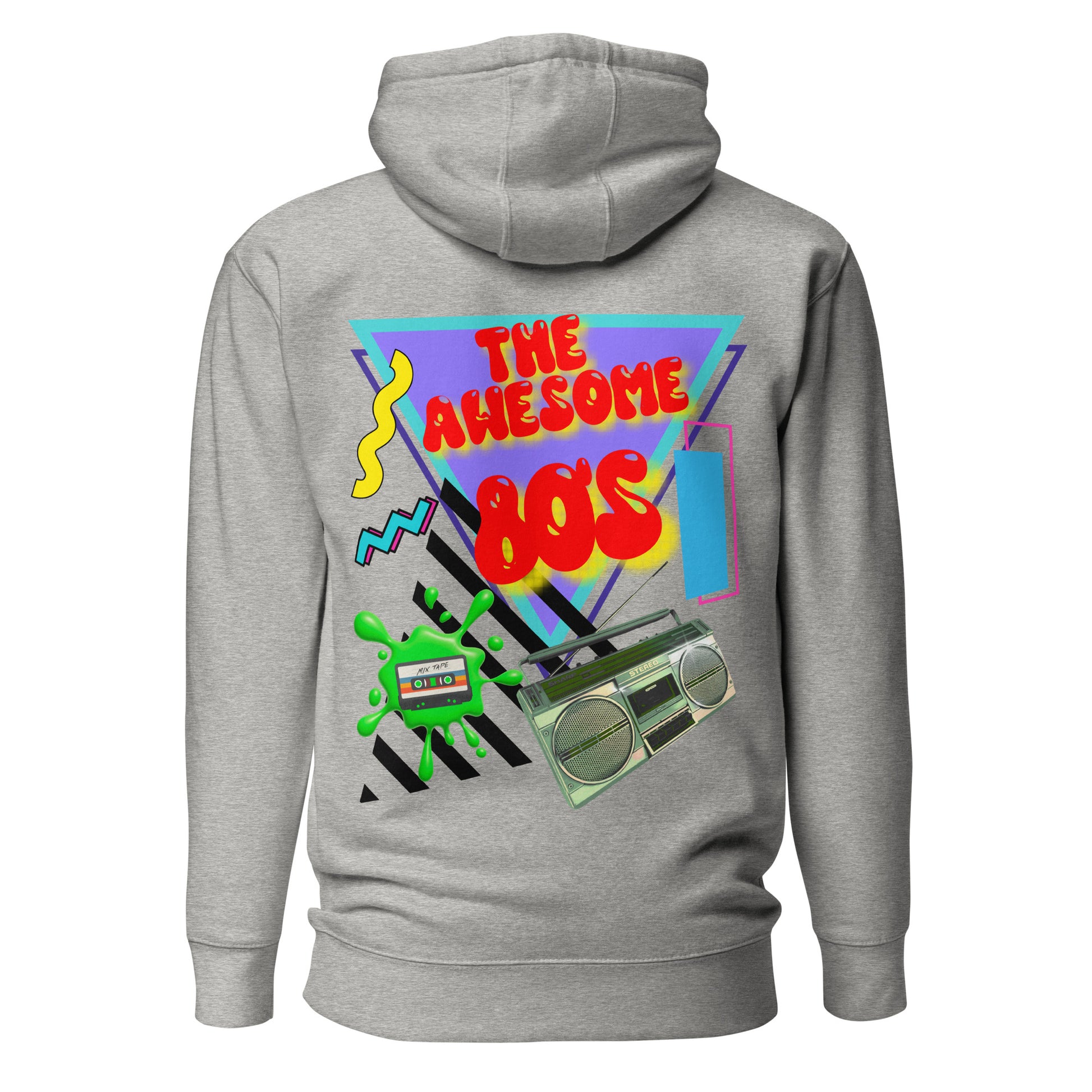 Hipyfi Premium 80s Neon Graphic Hoodie – Unisex Retro Pop Culture Design, Vibrant 80s-inspired geometric graphics. carbon-grey-back-2
