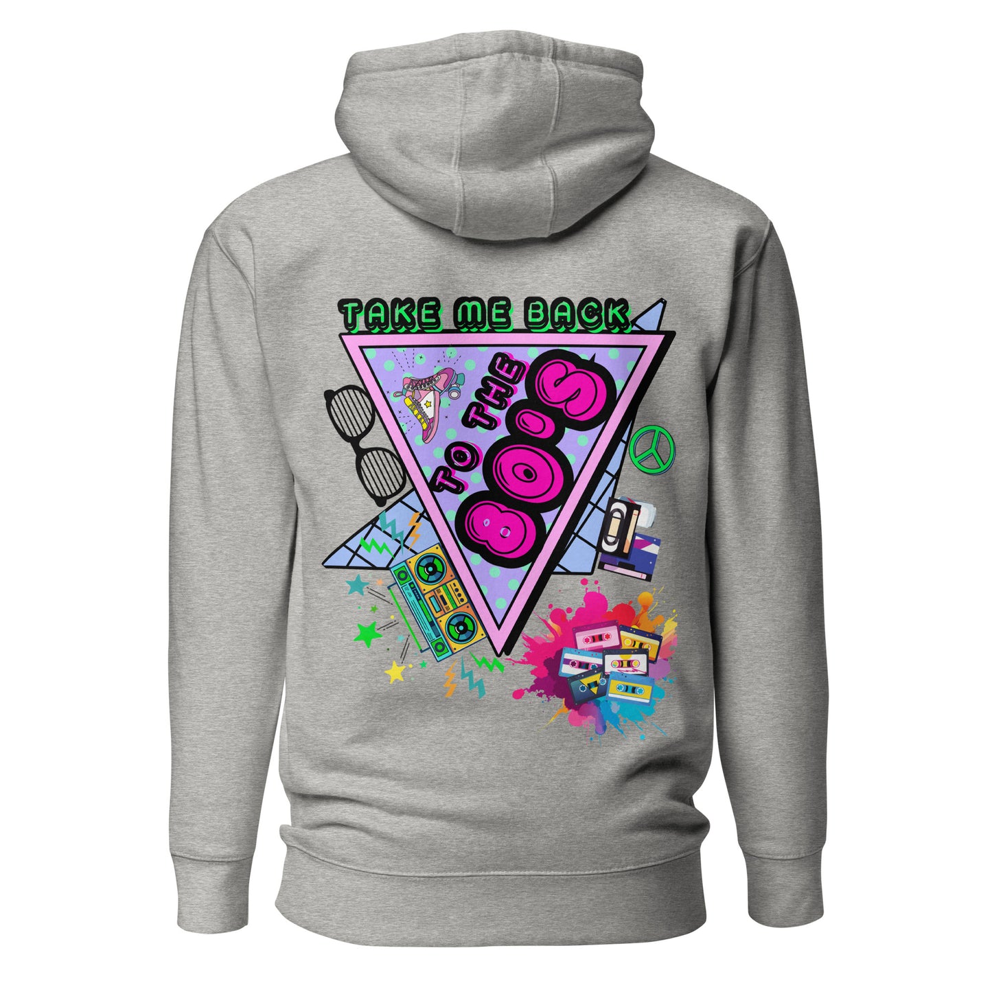 Hipyfi 80s Neon Graphic Hoodie – Unisex Retro Design with Vibrant 80s Pop Culture Graphic. carbon-grey-back-2