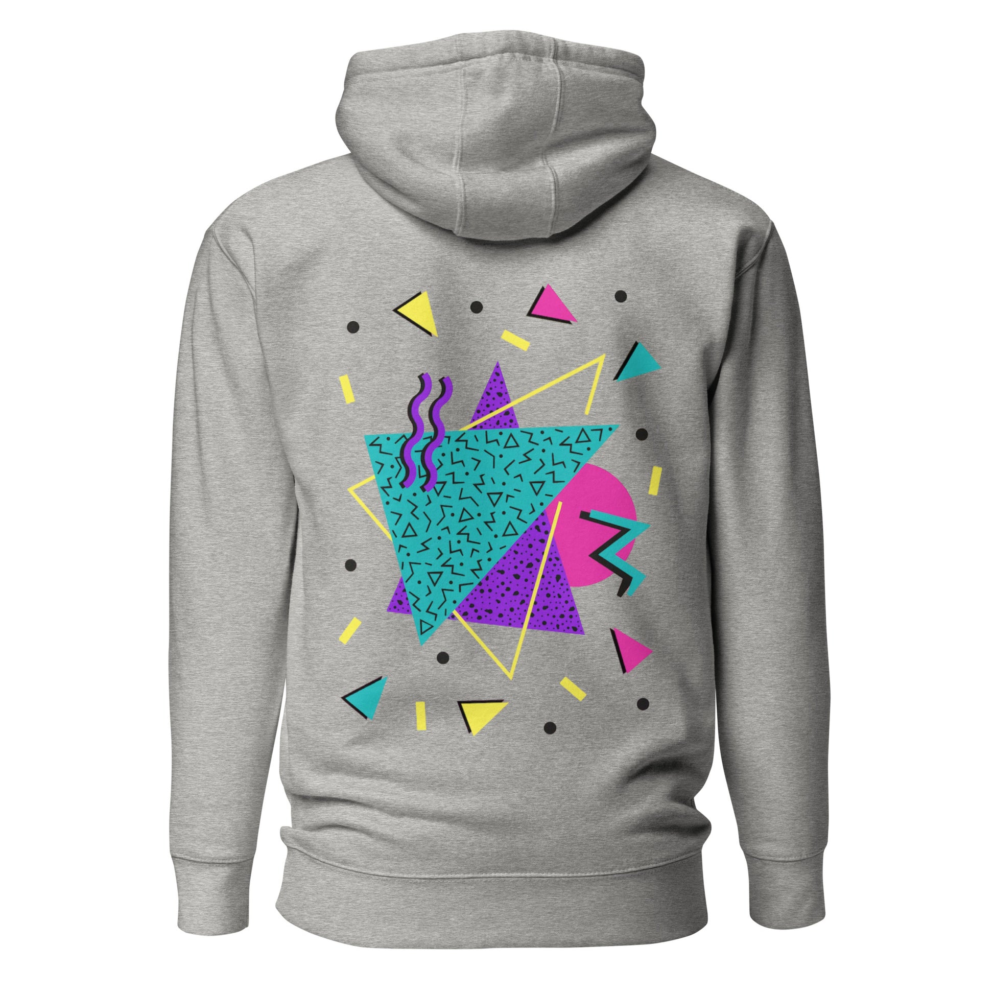 Retro Pop Memphis Hoodie with colorful geometric abstract design – unisex streetwear by Hipyfi Clothes & Design. carbon-grey-back-2