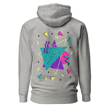 Retro Pop Memphis Hoodie with colorful geometric abstract design – unisex streetwear by Hipyfi Clothes & Design. carbon-grey-back-2