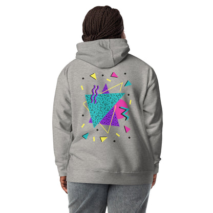 Retro Pop Memphis Hoodie with colorful geometric abstract design – unisex streetwear by Hipyfi Clothes & Design. carbon-grey-back