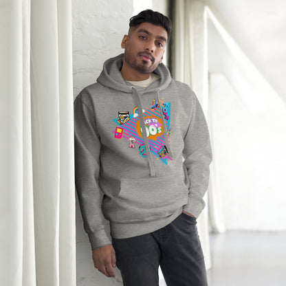Back to 90s retro unisex graphic hoodie with colorful vintage design – Hipyfi Clothes & Design. carbon-grey-front