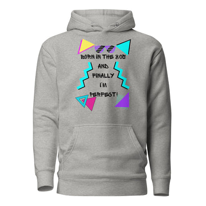 Hipyfi Premium 80s Neon Graphic Hoodie – Unisex Retro Pop Culture Design, Vibrant 80s-inspired geometric graphics. carbon-grey-front-2