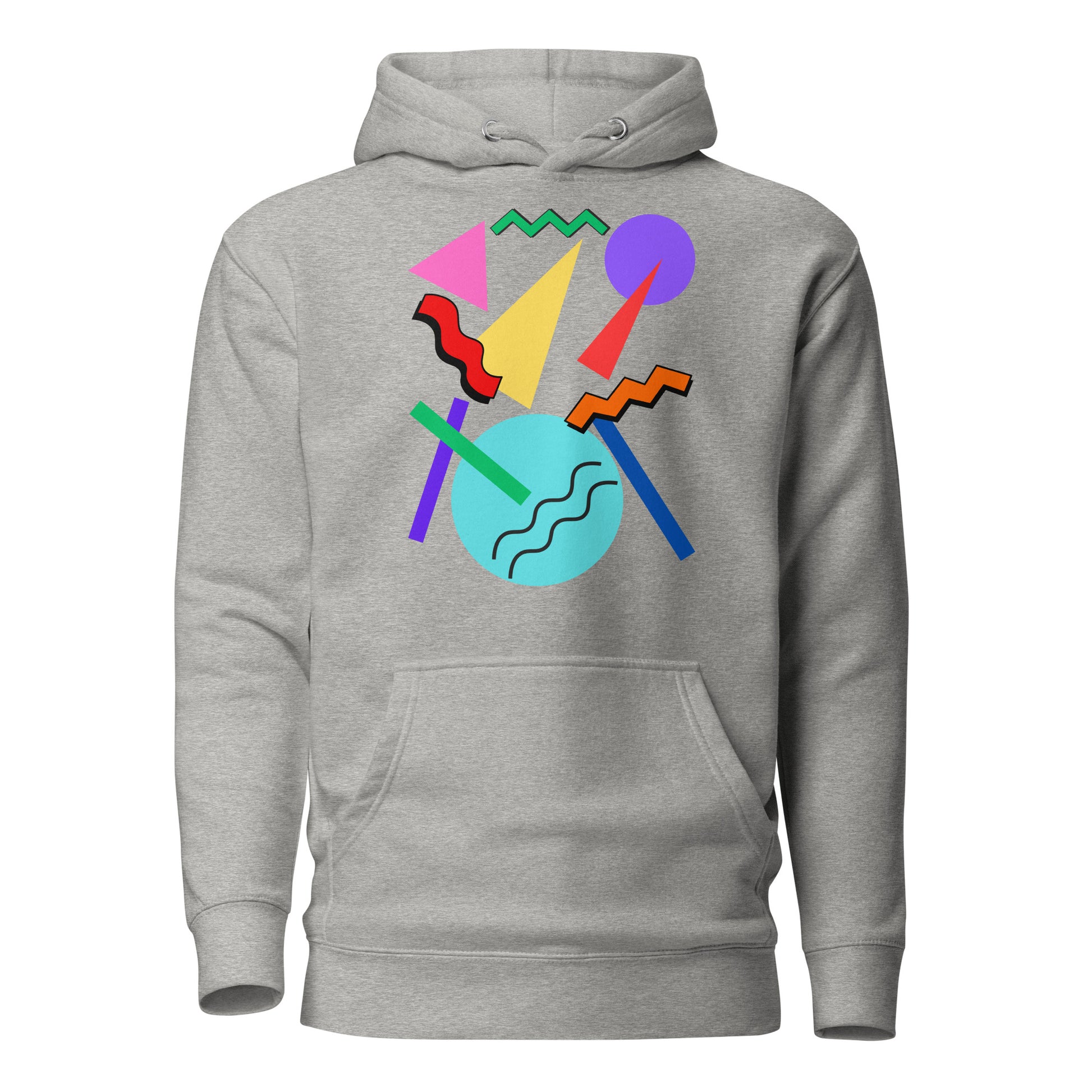 Retro Pop Memphis Hoodie with colorful geometric abstract design – unisex streetwear by Hipyfi Clothes & Design. carbon-grey-front-2