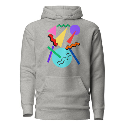Retro Pop Memphis Hoodie with colorful geometric abstract design – unisex streetwear by Hipyfi Clothes & Design. carbon-grey-front-2