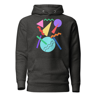 Retro Pop Memphis Hoodie with colorful geometric abstract design – unisex streetwear by Hipyfi Clothes & Design. charcoal-heather-front-2