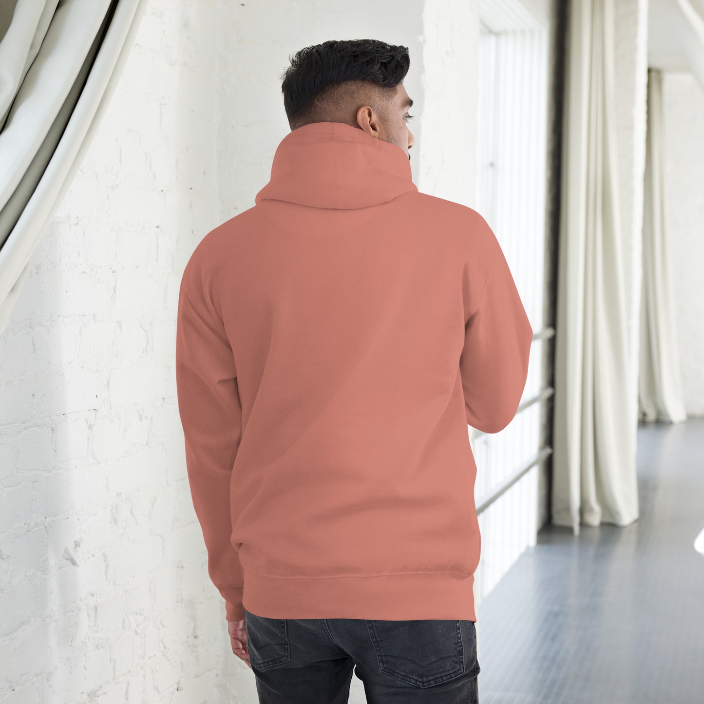 Unisex Good Vibes Cat Hoodie featuring a dabbing cat in hip-hop streetwear – premium graphic hoodie by Hipyfi Clothes & Design. dusty-rose-back