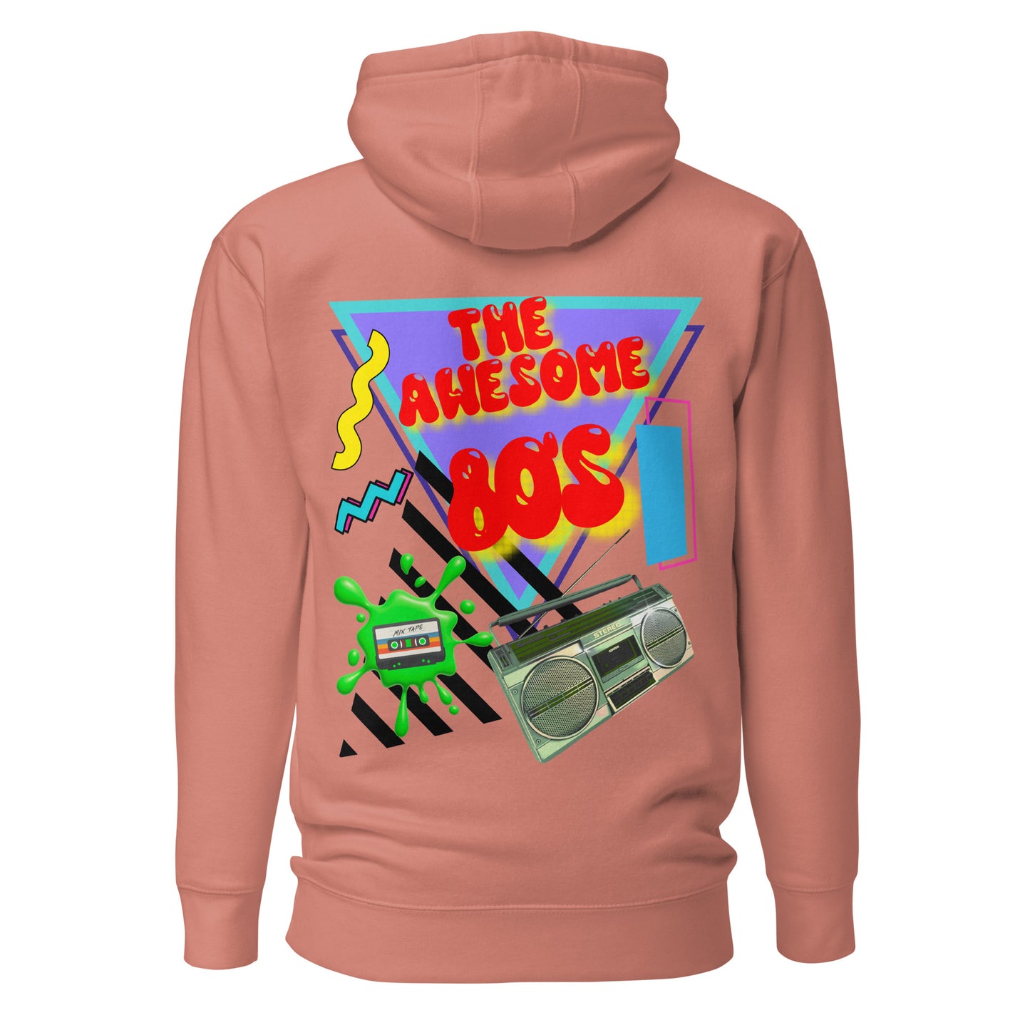 Hipyfi Premium 80s Neon Graphic Hoodie – Unisex Retro Pop Culture Design, Vibrant 80s-inspired geometric graphics. dusty-rose-back-2