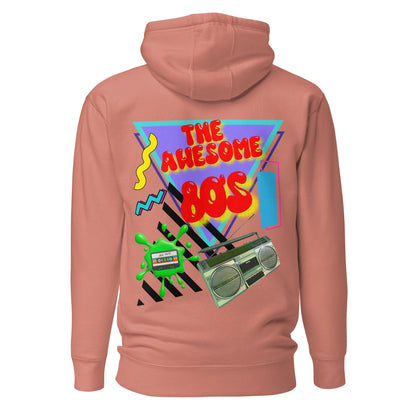 Hipyfi Premium 80s Neon Graphic Hoodie – Unisex Retro Pop Culture Design, Vibrant 80s-inspired geometric graphics. dusty-rose-back-2