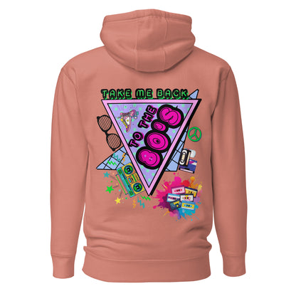 Hipyfi 80s Neon Graphic Hoodie – Unisex Retro Design with Vibrant 80s Pop Culture Graphic. dusty-rose-back-2