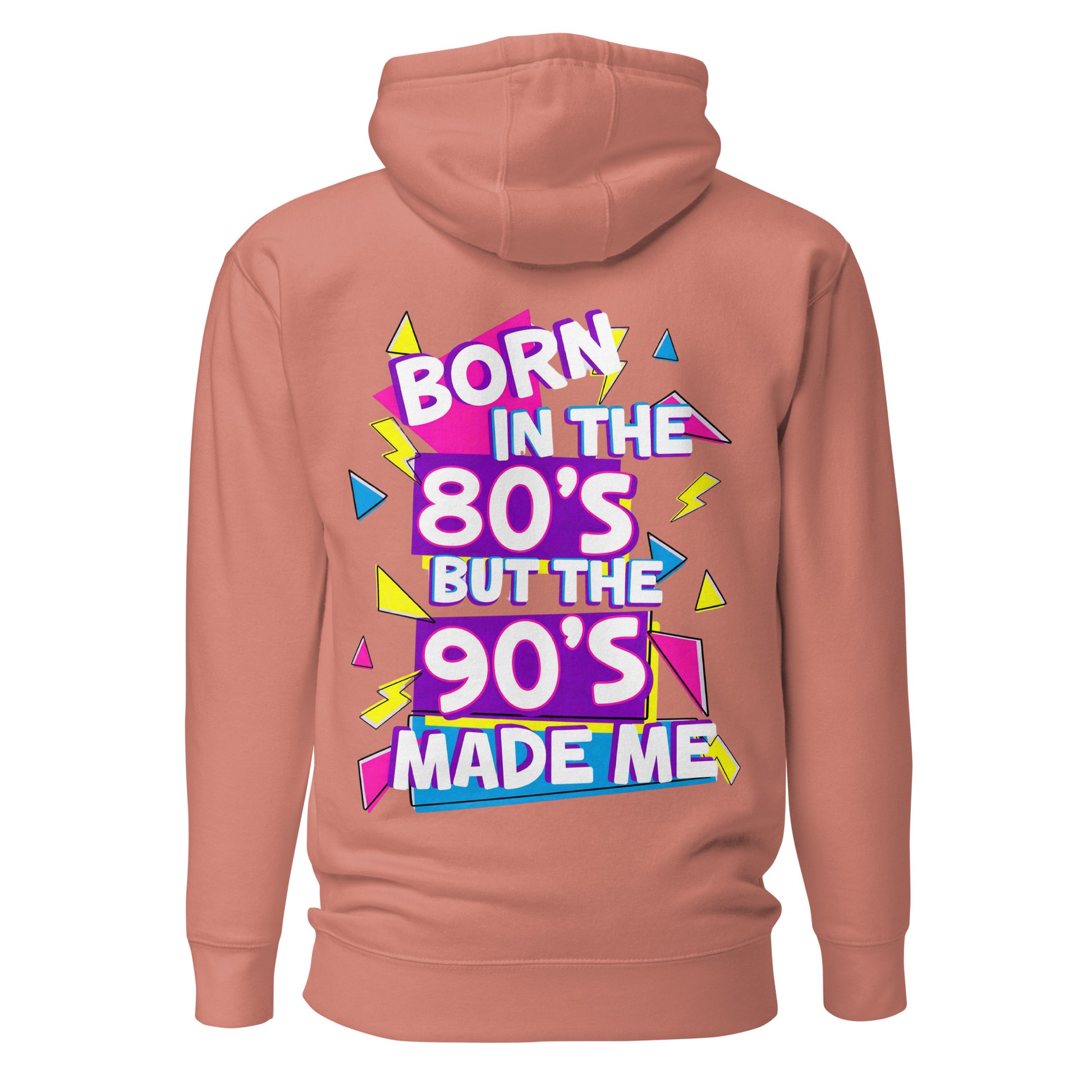 Unisex retro hoodie with bold 80s and 90s neon graphic design – Hipyfi streetwear. dusty-rose-back-2