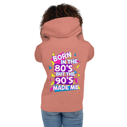 Unisex retro hoodie with bold 80s and 90s neon graphic design – Hipyfi streetwear. dusty-rose-back