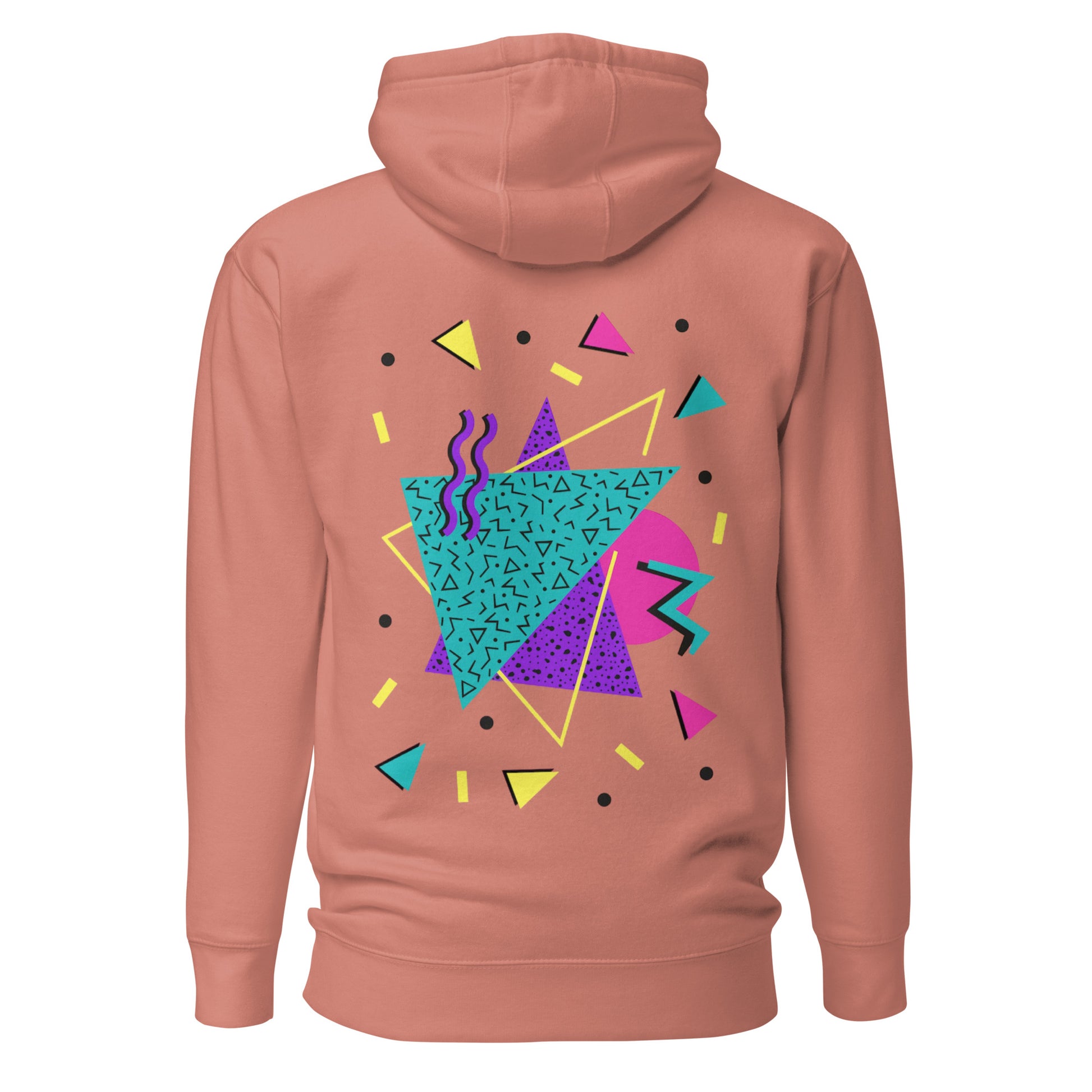 Retro Pop Memphis Hoodie with colorful geometric abstract design – unisex streetwear by Hipyfi Clothes & Design. dusty-rose-back-2