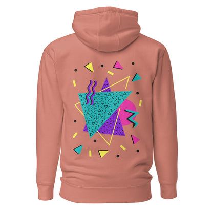 Retro Pop Memphis Hoodie with colorful geometric abstract design – unisex streetwear by Hipyfi Clothes & Design. dusty-rose-back-2