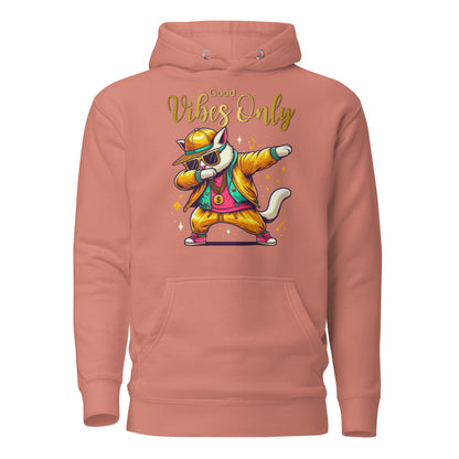 Unisex Good Vibes Cat Hoodie featuring a dabbing cat in hip-hop streetwear – premium graphic hoodie by Hipyfi Clothes & Design. dusty-rose-front-2