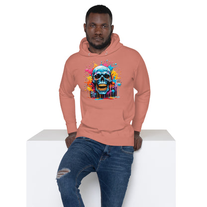 Blue Skull Splash Unisex Streetwear Hoodie by Hipyfi – Digital Art and Graffiti Style. dusty-rose-front